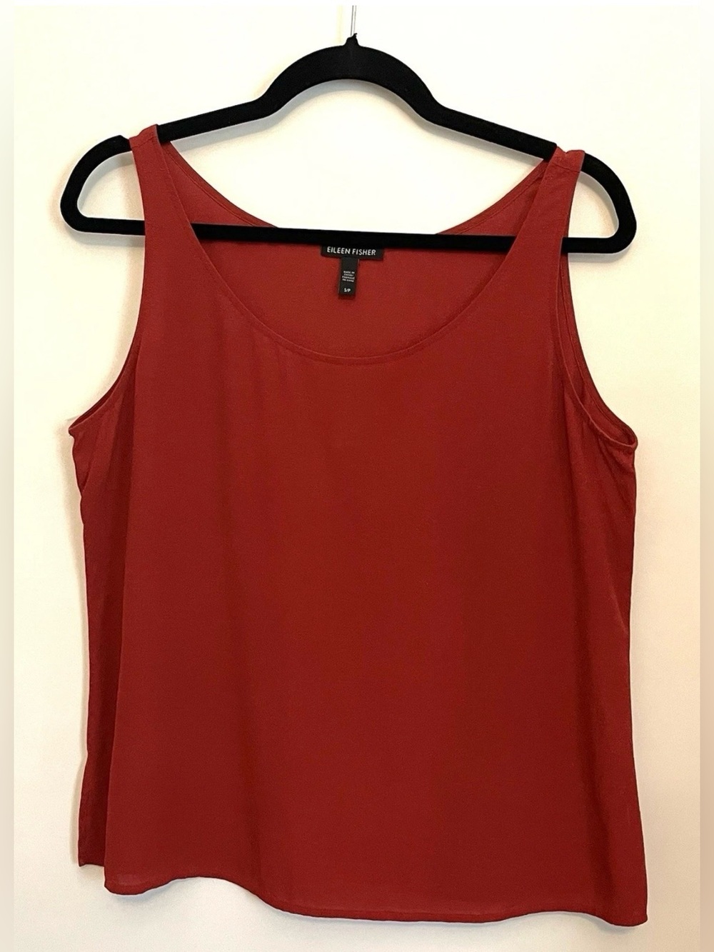 Eileen Fisher Red Silk Georgette Crepe Scoop Neck Tank Top Small P